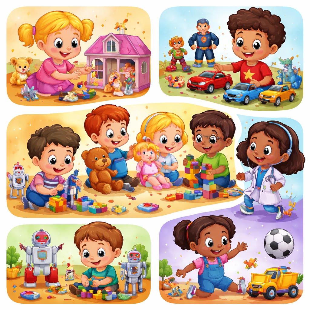 Eelkooliealised lapsed mängivad erinevate mänguasjadega - nukud, autod, klotsid ja rollimängud, mis näitavad, kuidas poisid ja tüdrukud mänge tajuvad.