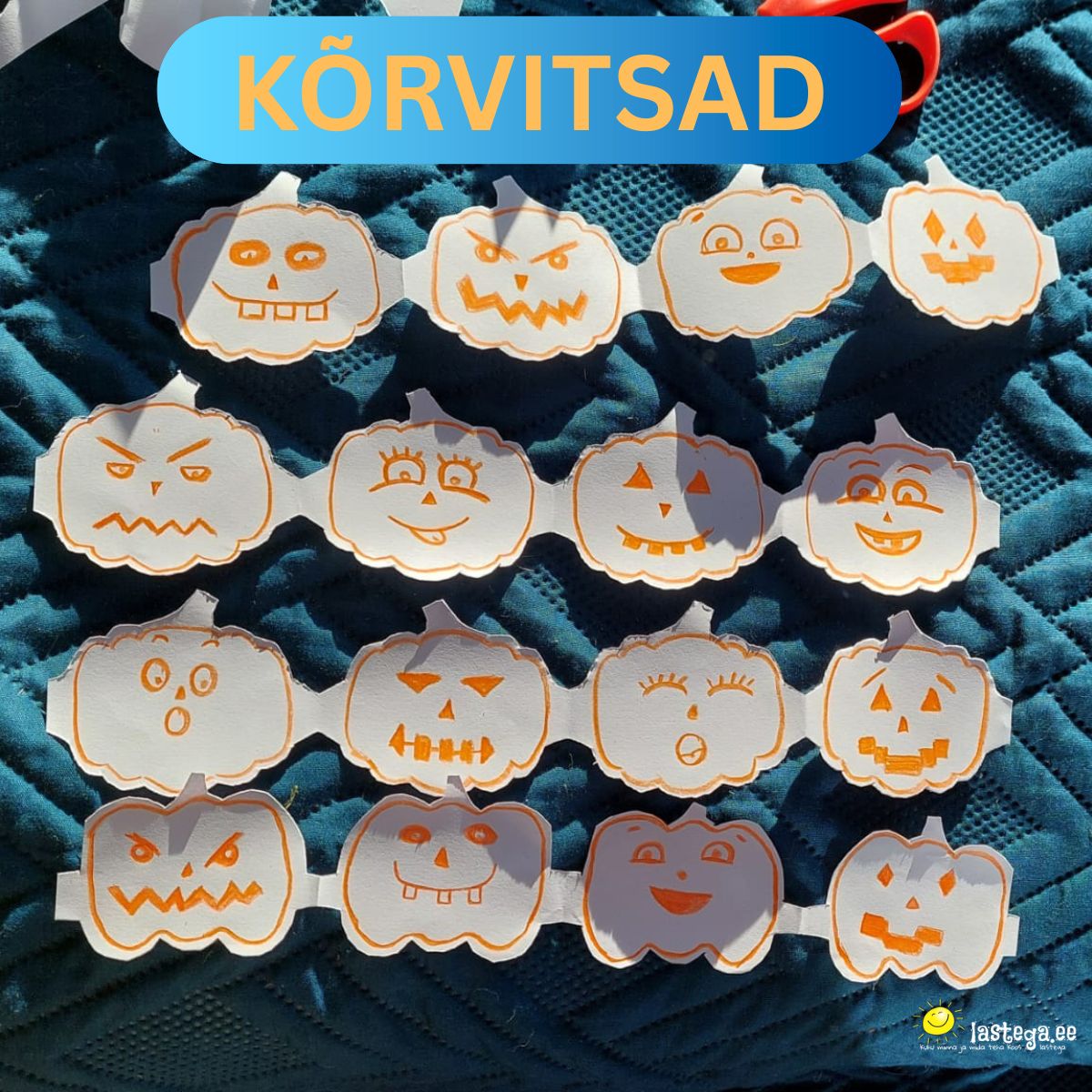 Paberist Halloweeni kõrvitsad – laste rõõmsad näod ja fantaasiad Lapsed on meisterdanud paberist Halloweeni kõrvitsad – igal kõrvitsal oma nägu: rõõmus, pahane, üllatunud ja naerune.