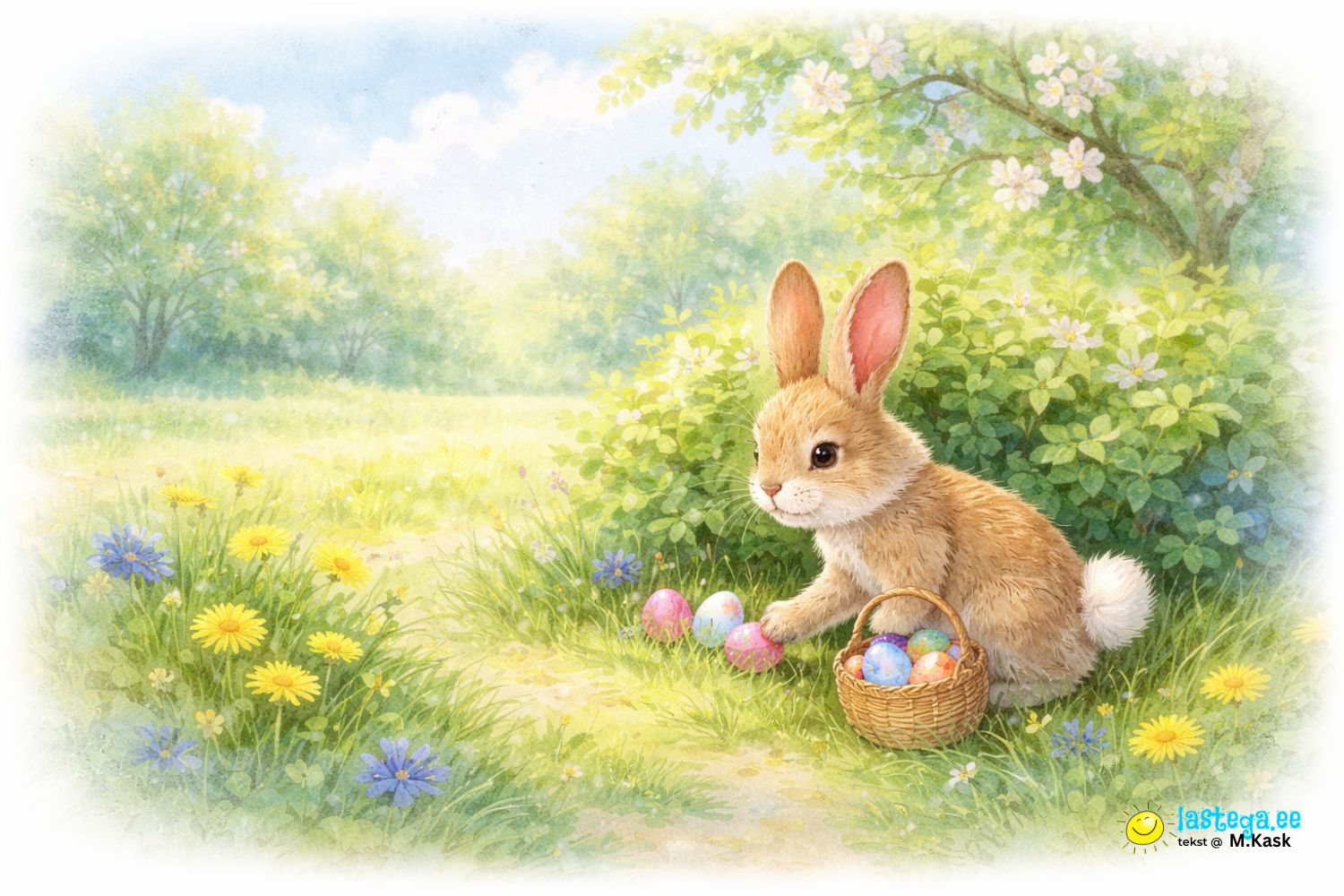 Pühadejänes peidab kevadises aias värvilisi mune