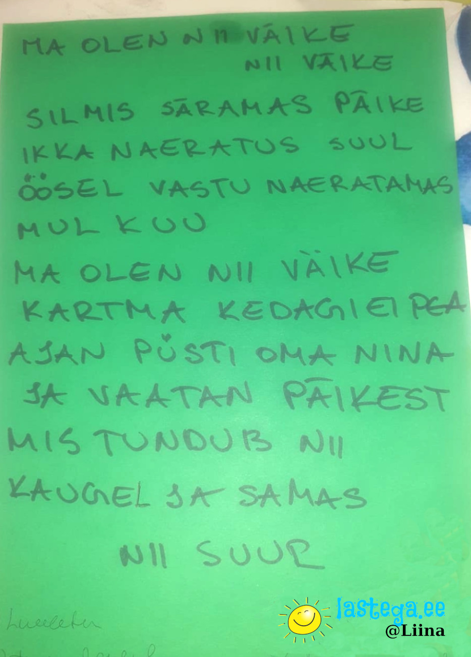 Luuletus "Ma olen nii väike", autor Liina Laidroo
