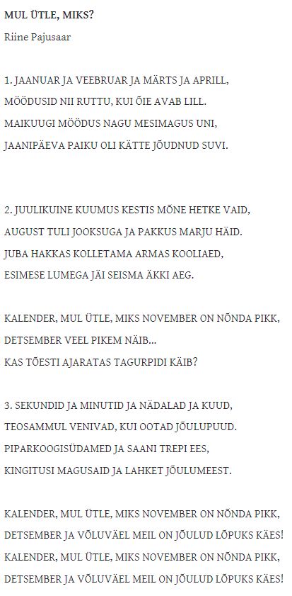 Kuude nimetused. Autor Riine Pajusaar: Mul ütleMIKS!