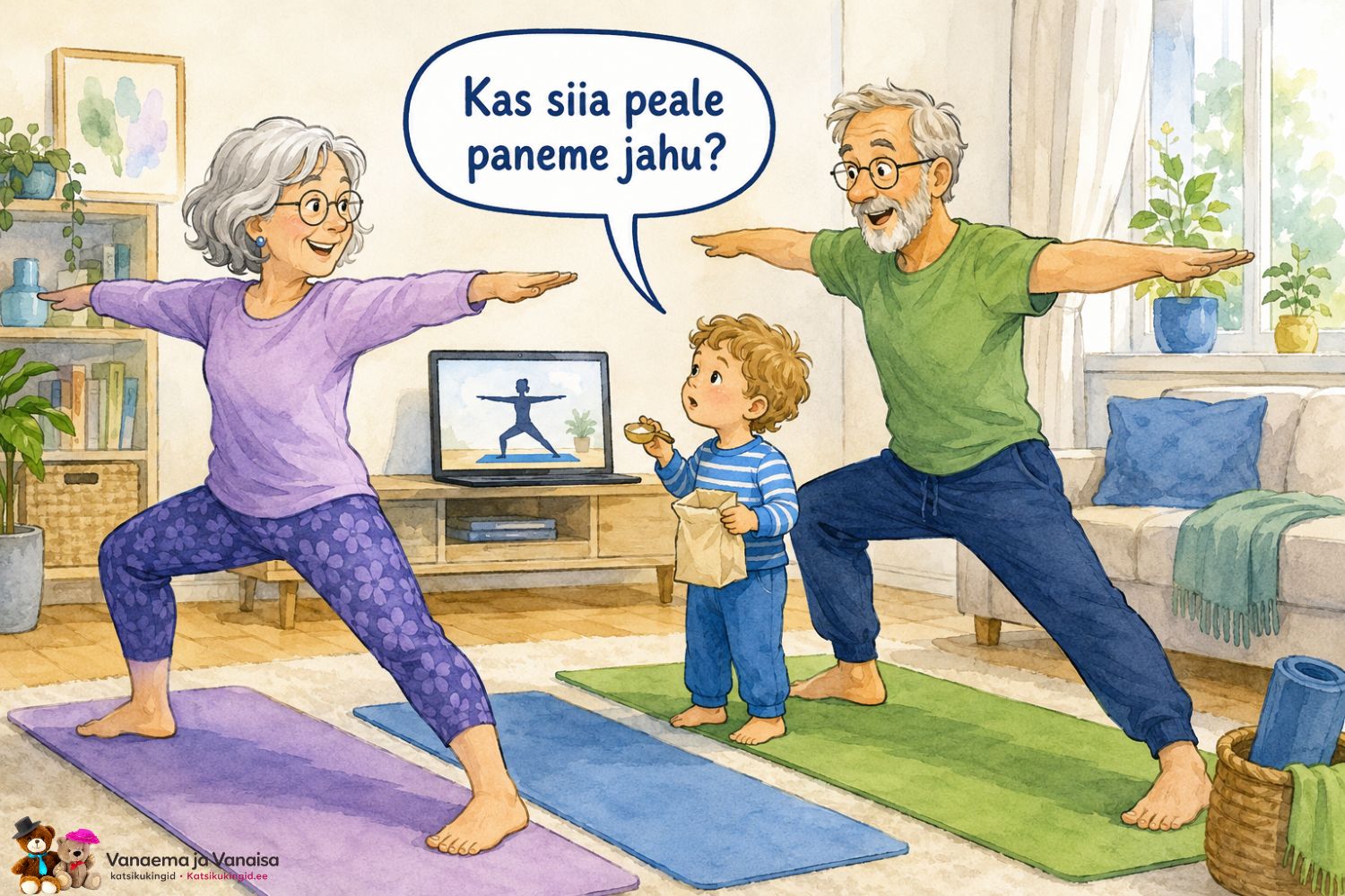 Kolmeaastane laps küsib joogatrennis, kas matile pannakse jahu.