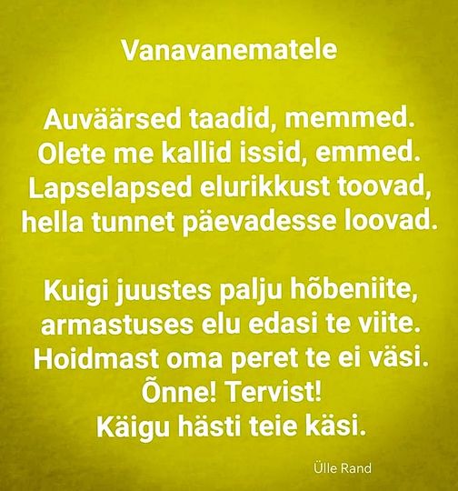 Luuletus vanavanematele @Ülle Rand