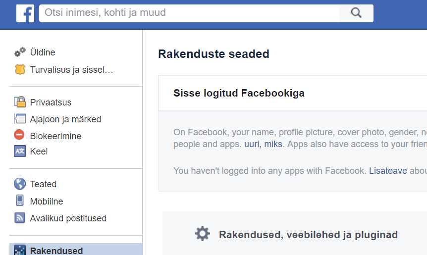 Kas Sina tead millistele äppidele, rakendustele ja veebilehtedele on antud õigus autentida Sinu FB kontoga?