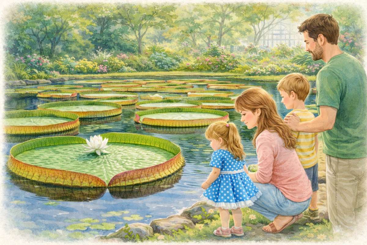 Kaks last tutvuvad botaanikaaias taimede ja liblikatega.