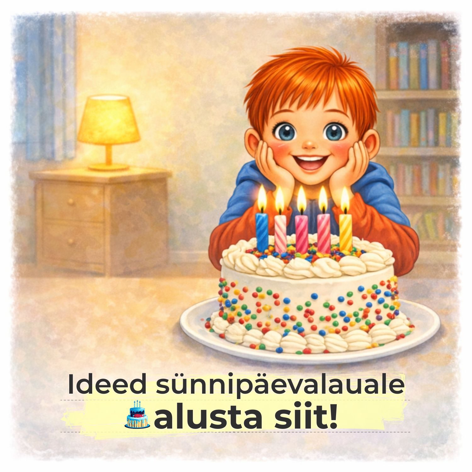 Poiss rõõmustab sünnipäevatordi ja küünaldega - ideed sünnipäevalaua kaunistamiseks lastega