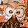 &Ouml;&ouml;kullimask kartongist &ndash; meisterda suurte silmade ja paberist sulgedega mask